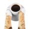 Cat drinks coffee, cat paws holding a Cup of coffee
