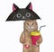 Cat drinks coffee under black umbrella 2