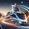 Cat drives futuristic motorhome