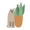 Cat eating house plant vector illustration
