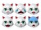 Cat emojis face vector set. Cute cats animal emoticons in happy mood and crying emotion isolated.