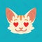 Cat emotional head. Vector illustration of cute kitty with hearts in eyes shows emotion. In love emoji. Smiley icon