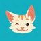 Cat emotional head. Vector illustration of cute kitty shows positive emotion. Blink emoji. Smiley icon. Print, chat
