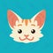 Cat emotional head. Vector illustration of cute kitty shows positive emotion. Smile emoji. Smiley icon. Print, chat