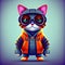 Cat exuded confidence as it stood tall wearing a stylish orange overcoat and donning fashionable glasses that added a touch of