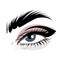 Cat eyes makeup with fake eyelashes  and brows beauty illustration, self care beauty treatment . Eyelash mapping