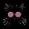 Cat face with colorful vibrissae and glasses with hypnotic spirals