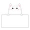 Cat face head silhouette hanging on paper board template. Pink cheeeks. Paw hands. Contour line. Funny baby kitten. Cute cartoon k