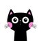 Cat face head silhouette icon. Black kitten. Pink cheeks. Funny kawaii doodle animal. Cute cartoon funny baby pet character.