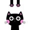 Cat face head silhouette icon. Black kitten. Pink cheeks. Paw print leg. Funny kawaii doodle animal. Cute cartoon funny baby pet