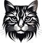 Cat face portraite icon, black engraving on biege background, vector