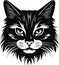 Cat face portraite icon, black engraving on biege background, vector