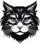 Cat face portraite icon, black engraving on biege background, vector