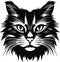 Cat face portraite icon, black engraving on biege background, vector