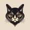 Cat face portraite icon, black engraving on biege background, vector illustration