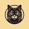 Cat face portraite icon, black engraving on biege background, vector illustration