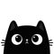 Cat face silhouette with big eyes. Cute cartoon character. Black peeking kitten head. Kawaii funny animal. Baby greeting card. Pet