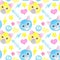 Cat fighter. Cute watercolor seamless pattern