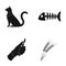 Cat, fish bone and other web icon in black style. surgeon`s scalpel, spikelets icons in set collection.
