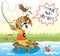 Cat fishing time, vector cartoon illustration