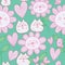 Cat flower cat bird pastel color seamless pattern