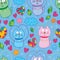 Cat fly love cute seamless pattern