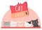 Cat food sign with cute five cat illustration