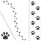 Cat foot trail. Paw prints on white background