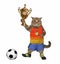 Cat footballer holds gold cup