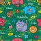 Cat friend abstract alice seamless pattern