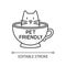 Cat friendly cafe pixel perfect linear icon. Kitten permitted food service establishment. Thin line customizable