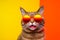 cat funny fashion pet animal neon colourful cute portrait sunglasses. Generative AI.