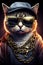 cat gangsta rapper in sunglasses and gold chains. Thug life concept. Generative AI illustration