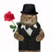 Cat gentleman with a red rose