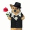 Cat gentleman with a red rose