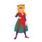 Cat girl or supergirl. Beautiful smiling blonde child wearing bodysuit and mask with super powers. Brave and confident