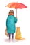 A cat and a girl under un umbrella. Watercolor illustration.