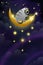 Cat on Golden Moon Starry Night Sky with Crescent