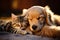 Cat and golden retriever snooze together in adorable harmony