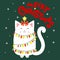 The cat got entangled in the garland. Text Merry Christmas. Vector illustration