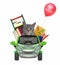 Cat gray drives car to school