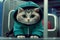 Cat in green hoodie. Generative AI