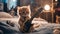 cat with guitar An adorable Scottish Straight kitten w , holding a toy electric guitar,