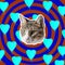 Cat head with bright hearts collage, pop art concept design. Minimal love background