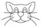 cat head - cartoon simple outline schematic black and white vector illustration isolated on white