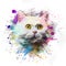 Cat head with eyeglasses and creative abstract elements on colorful background