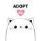 Cat head face icon set. Adopt me. Cute cartoon kawaii funny character. Line contour silhouette. Pet adoption. Pink heart. Kitty