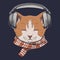 Cat headphone listen music vector illustration