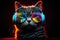 Cat in headphones. Cat leastening music. Generative AI