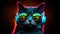 Cat in headphones. Cat leastening music. Generative AI